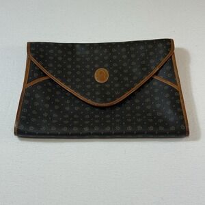 Vintage Pollini Monogram Leather Stylish Designer Satchel‎ Briefcase Bag Italian